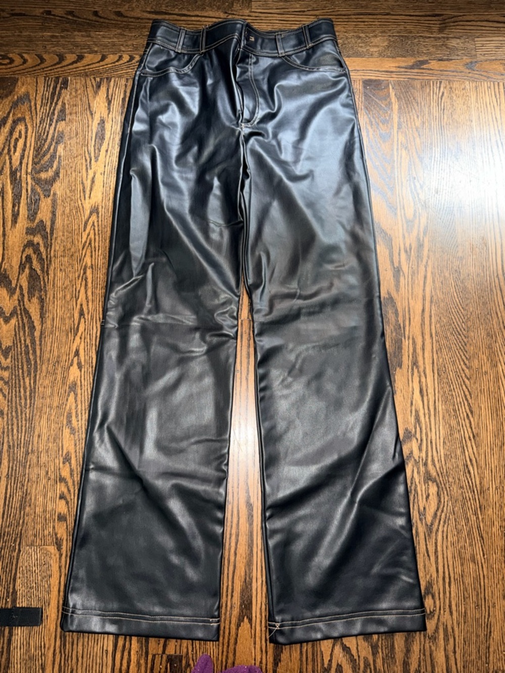 Zara Black Faux Leather Wide-Leg Pants medium